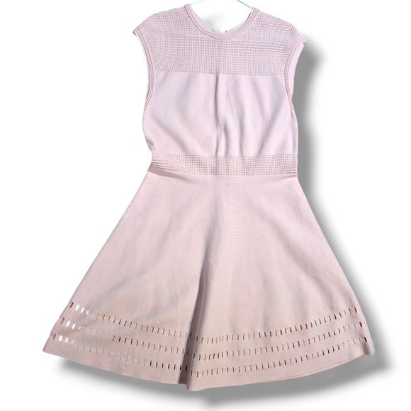 TED BAKER AURBRAY KNITTED SKATER NUDE PINK DRESS| SIZE 4 - Picture 2 of 8